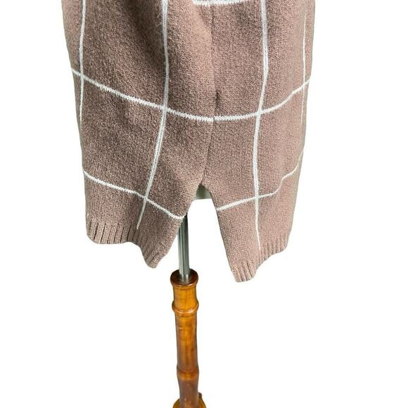 Kirundo Sweater Women XL Caramel Brown Window Pane Check Cowl Neck Soft Knit - Picture 9 of 10